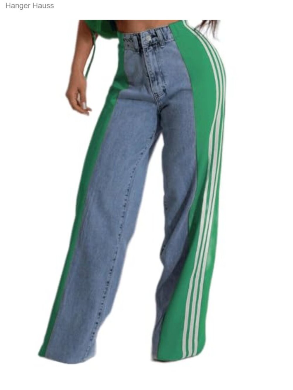 Womens High Rise Straight Leg Patchwork Stretch Jeans Comfort Fit